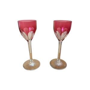 SET‎ 2 BACCARAT GENOVA CUT TO CLEAR CRANBERRY CRYSTAL CORDIAL SHOT GLASSES